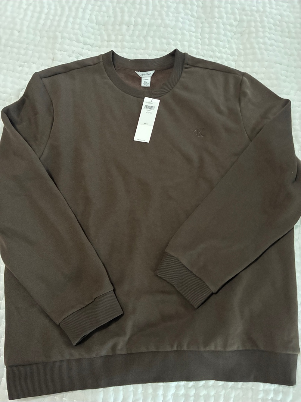 Calvin Klein Dark Brown Embroidered CK Crewneck Sweatshirt XL NWT